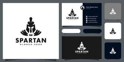 Spartaanse helm logo vector ontwerpen en visitekaartje