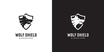 wolf hoofd en schild logo vector ontwerp