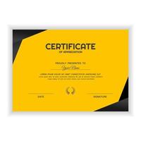 creatieve certificaat van waardering award sjabloon met gele kleur vector