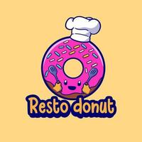 mascotte-logo donut zich gelukkig voelen met een witte koksmuts voor restaurantbranding vector