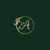 brief een decoratieve alfabet logo geïsoleerd op groene achtergrond. luxe gouden ring eerste abjad logo ontwerpsjabloon. elegante krul bloemen logo concept. eps 10 bestandsproject vector