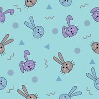 schattig veel konijn hoofd dier naadloos patroon blauw en groen object behang met ontwerp zeeblauw. vector