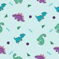 schattig veel dinosaurus dier naadloos patroon paars en groen object behang met design blauw. vector