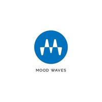 letter m alfabetisch logo, vloeibaar geluidsgolf logo concept, audio-ontwerpsjabloon, blauwe en witte achtergrond, ellipsvorm vector