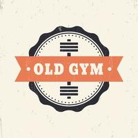 oude sportschool vintage grunge embleem met barbell, vectorillustratie vector