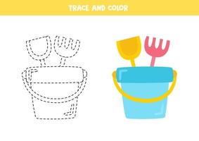 traceer en kleur cartoon emmer. werkblad voor kinderen. vector