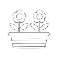 vectorillustratie van zwarte en witte bloemen in potten op een witte achtergrond. vector