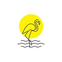 lijn eenvoudige mooie flamingo met zonsondergang logo ontwerp vector grafisch symbool pictogram illustratie creatief idee