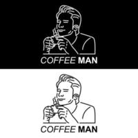 mannen lijn kunst icoon met koffie... vector