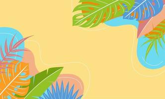 zomer achtergrond vector ontwerp. hallo zomer conceptontwerp. abstracte illustratie als achtergrond met golflijn en bladeren. kleurrijke banner