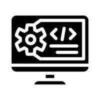 werkende code computerscherm glyph pictogram vectorillustratie vector