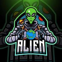 alien esport mascotte logo ontwerp vector