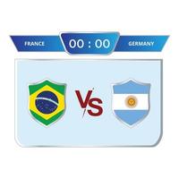 voetbalspel scorebord stijlvolle collectie. voetbal scorebord met blauwe kleurtint. sportscorebord met nationale vlag. Brazilië vs Duitsland komt overeen met de onderste derde overlay met blauwe tint. vector