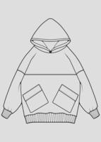 hoodie oversized omtrek tekening vector, hoodie oversized in een schets stijl, trainers sjabloon omtrek, vector illustratie