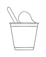 vector lijn yoghurt pack icoon. hand getekend biologisch vers zuivelproduct geïsoleerd op een witte achtergrond. natuurlijke voeding illustratie. zwart-wit ontwerp van de yoghurtverpakking.