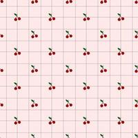 naadloze patroon van schattige rode kers op roze achtergrond met rasterlijn. vector