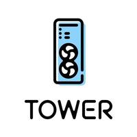 tower case desktop computer productpictogram met tekstlabel vector