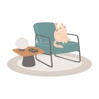 kat op moderne stoel platte ontwerp vectorillustratie vector