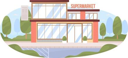 supermarkt gebouw met glazen gevel 2d vector geïsoleerde illustratie