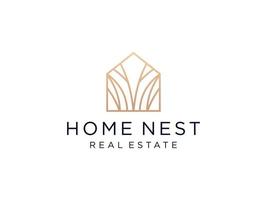 huis nest logo sjabloon, huis tak handgemaakte logo illustratie vector