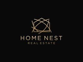 huis nest logo sjabloon, huis tak handgemaakte logo illustratie vector