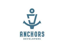 logo ontwerp j anker artistiek alfabet voor boot schip marine nautisch transport vector