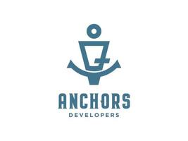 logo ontwerp q anker artistiek alfabet voor boot schip marine nautisch transport vector