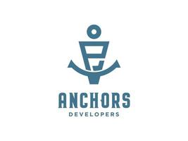 logo ontwerp p anker artistiek alfabet voor boot schip marine nautisch transport vector