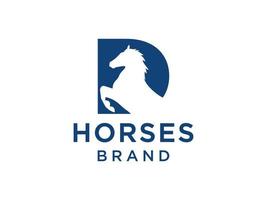 het logo-ontwerp met de beginletter d wordt gecombineerd met een modern en professioneel paardenhoofdsymbool vector