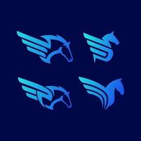 set logo ontwerp pegasus, paard, vlieg vleugel abstract vector symbool. voor wilde dieren