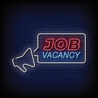 vacature neon teken op bakstenen muur achtergrond vector