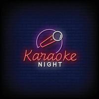 karaoke nacht neon teken op bakstenen muur achtergrond vector