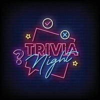 trivia nacht neon teken op bakstenen muur achtergrond vector