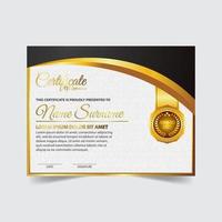 award sjablooncertificaat, gouden kleur en verloop. bevat een modern certificaat met een gouden badge vector