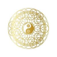 glanzende gouden mandala met yin yang teken geïsoleerd vector
