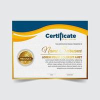 award sjablooncertificaat, gouden kleur en verloop. bevat een modern certificaat met een gouden badge vector