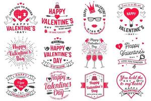 set van happy Valentijnsdag teken. stempel, kaart met sleutel, vogel, amoer, pijl, hart. vector. vintage typografie design voor uitnodigingen, Valentijnsdag romantisch viering embleem in retro stijl. vector