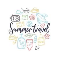 kleurrijke zomer reizen briefkaart ontwerpsjabloon vector