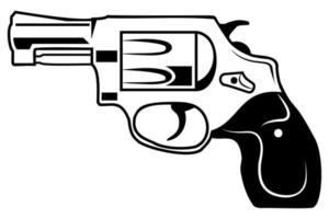 revolver pistool illustratie. zwart pistool geïsoleerd op een witte achtergrond. jachtgeweer pictogram vector ontwerp.