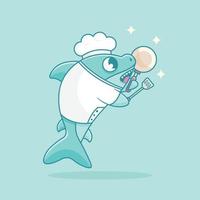 schattige chef-kok haai karakter illustratie vector
