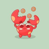 schattige krab met donut vector