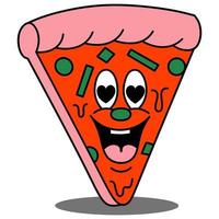 pizza slice cartoon karakter vectorillustratie met gelukkige expressie vector