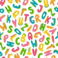 Engels alfabet in dinosaurusstijl, schattig kleurrijk naadloos patroon voor kinderen vector