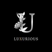 letter u bloemblaadjes decoratie voor bruiloft, schoonheidsverzorging logo, personal branding identiteit, visagist of een ander koninklijk merk en bedrijf. luxe goud en zilver kleurstaal in dummy tekst vector