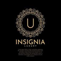 letter u luxe insigne cirkel decoratief kant vector logo ontwerp