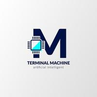 letter m circuit-logo. terminalmachine voor technologie, gadget, kunstmatige intelligent vector