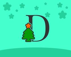 letter d leuke en leuke kerstboom alfabet decoratie cartoon vector