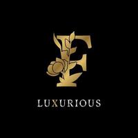 letter f bloemblaadjes decoratie voor bruiloft, schoonheidsverzorging logo, personal branding identiteit, visagist of een ander koninklijk merk en bedrijf. luxe goud en zilver kleurstaal in dummy tekst vector