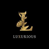 letter l bloemblaadjes decoratie voor bruiloft, schoonheidsverzorging logo, personal branding identiteit, visagist of een ander koninklijk merk en bedrijf. luxe goud en zilver kleurstaal in dummy tekst vector