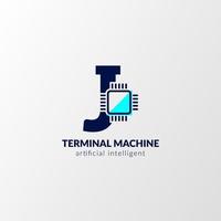 letter j circuit-logo. terminalmachine voor technologie, gadget, kunstmatige intelligent vector